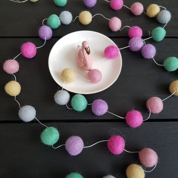 Felt Ball Garland - Pastel Rainbow