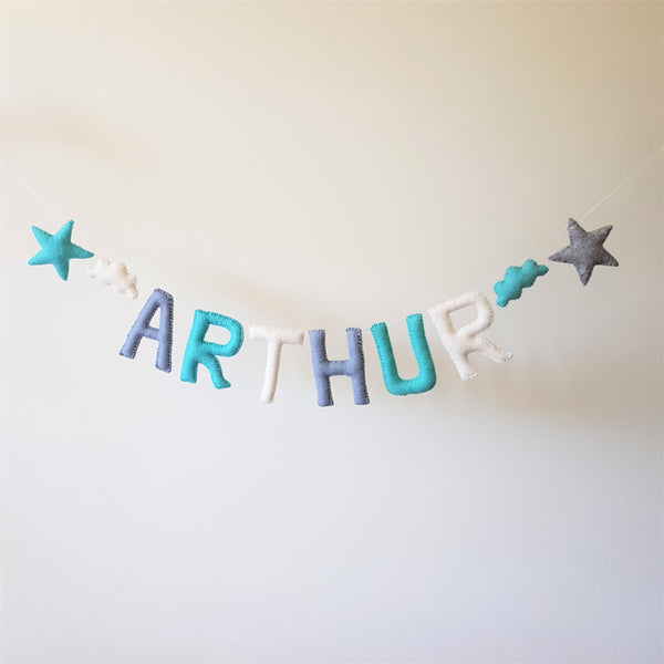 Customized Name Bunting - Duck Blue, Turquoise and White