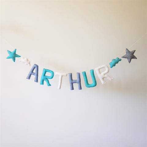 Customized Name Bunting - Duck Blue, Turquoise and White