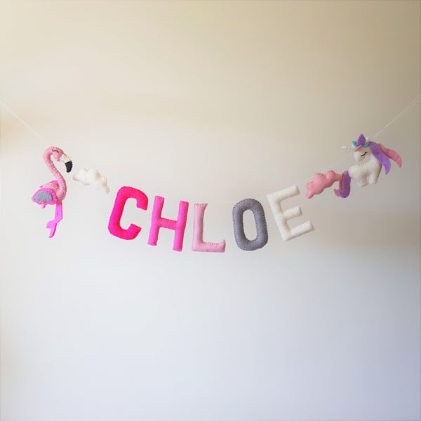 Customized Name Bunting - Shades of Pink, Grey and White
