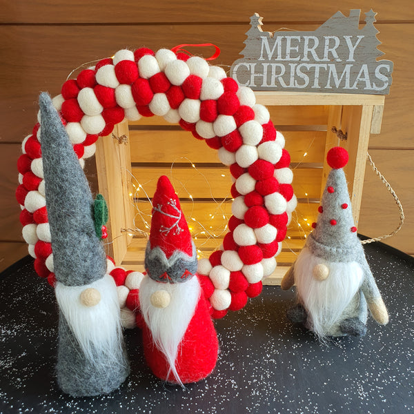 Felt Ball Wreath - Red and White