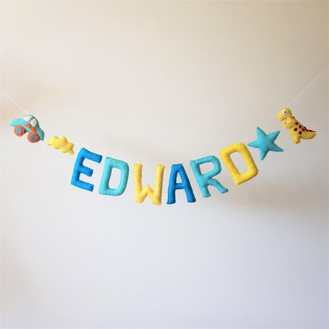Customized Name Bunting - Blues and Yellow