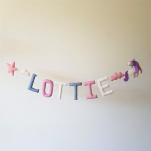 Customized Name Bunting - Duck Blue, Light Pink and White