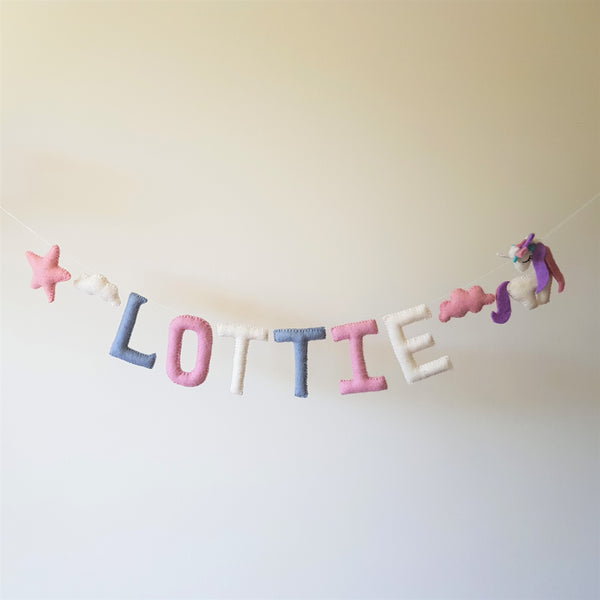 Customized Name Bunting - Duck Blue, Light Pink and White