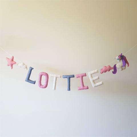 Customized Name Bunting - Duck Blue, Light Pink and White